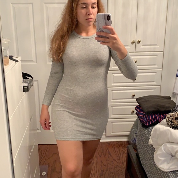 Grey long sleeve ribbed dress - Picture 1 of 1